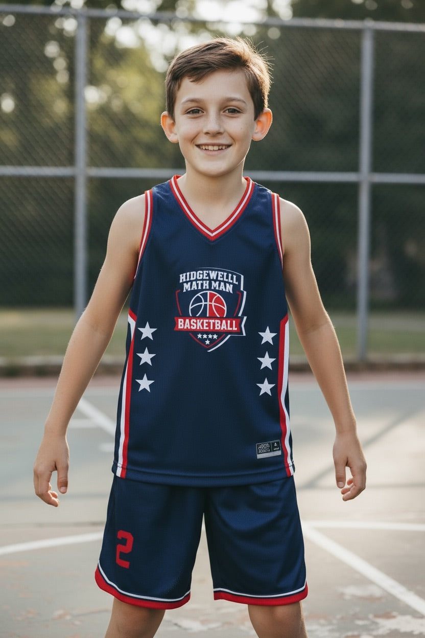 Custom Youth Basketball Uniform — Navy with Stars