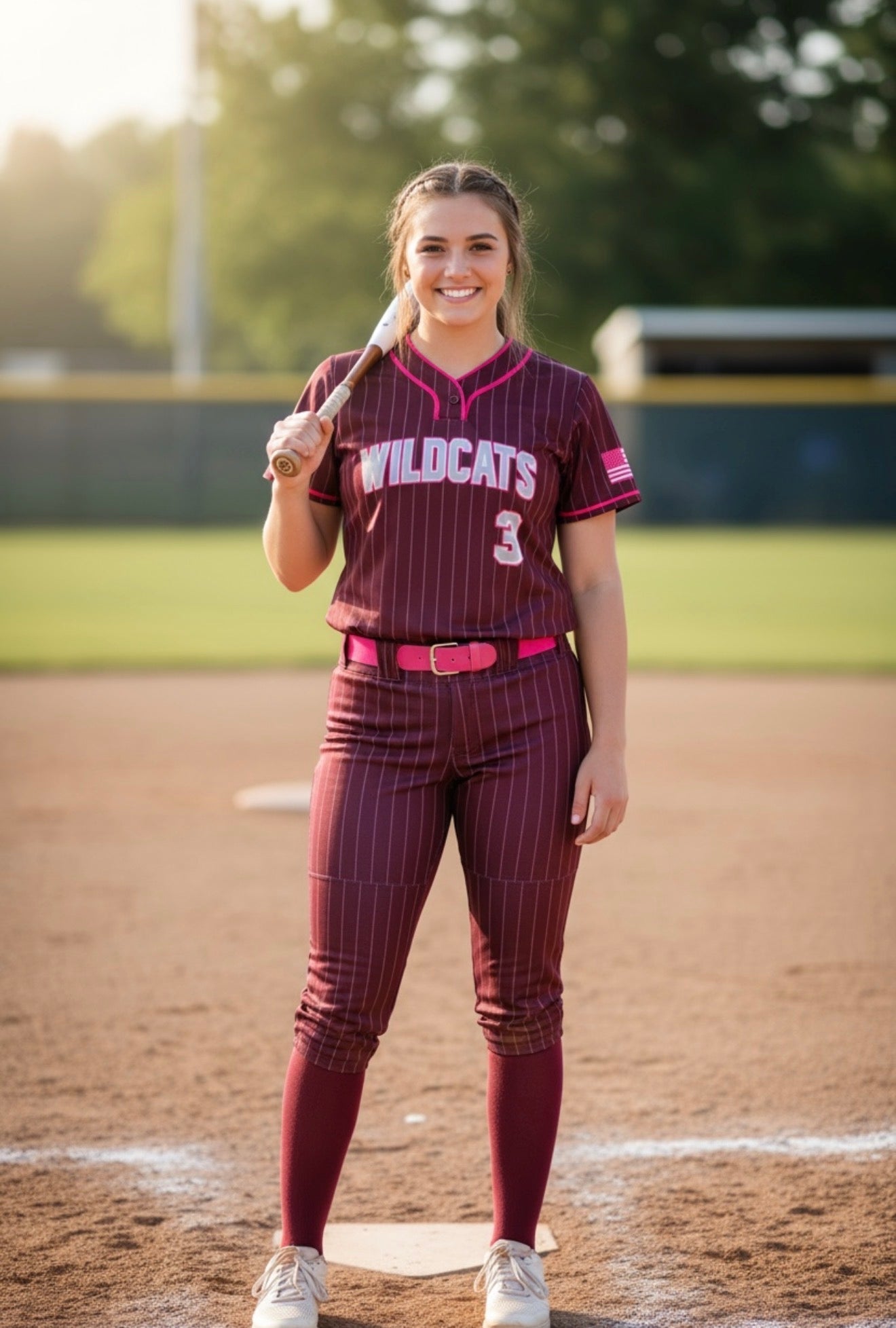 Custom WB Wildcats Softball Uniform — Maroon Pinstripe Game Day