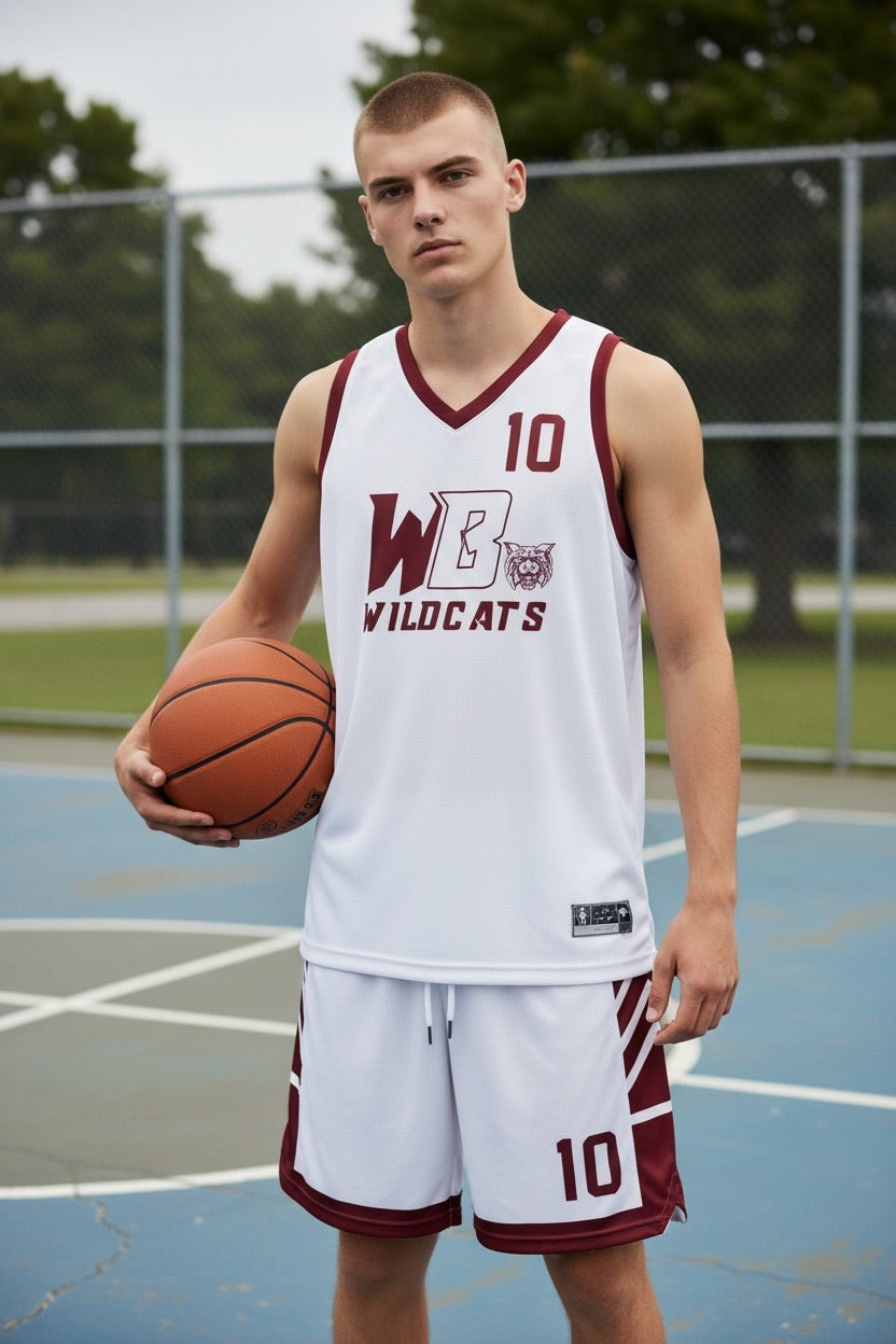 Custom WB Wildcats Basketball Uniform — White Reversible Mens