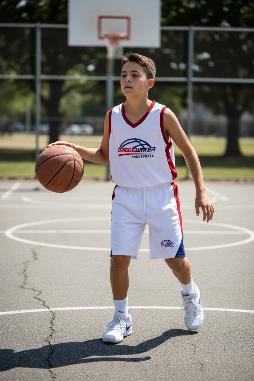 Custom Bridgewater Basketball Uniform — White Youth Set