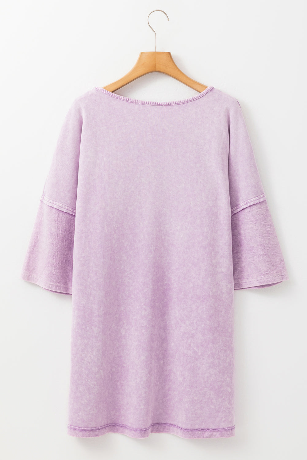 Strawberry Pink Mineral Wash Drop Sleeve Patchwork Plus Size Tee