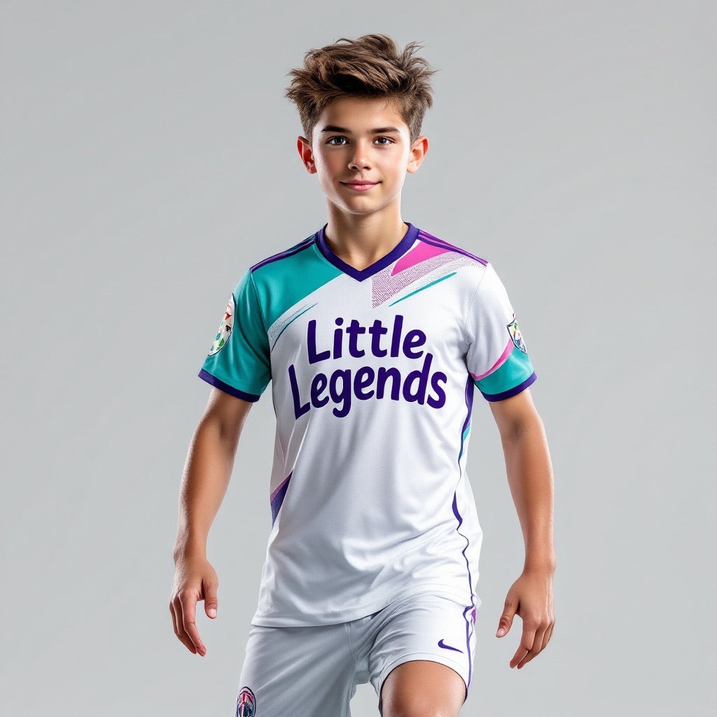 Custom Little Legends Soccer Jersey — White & Teal Design