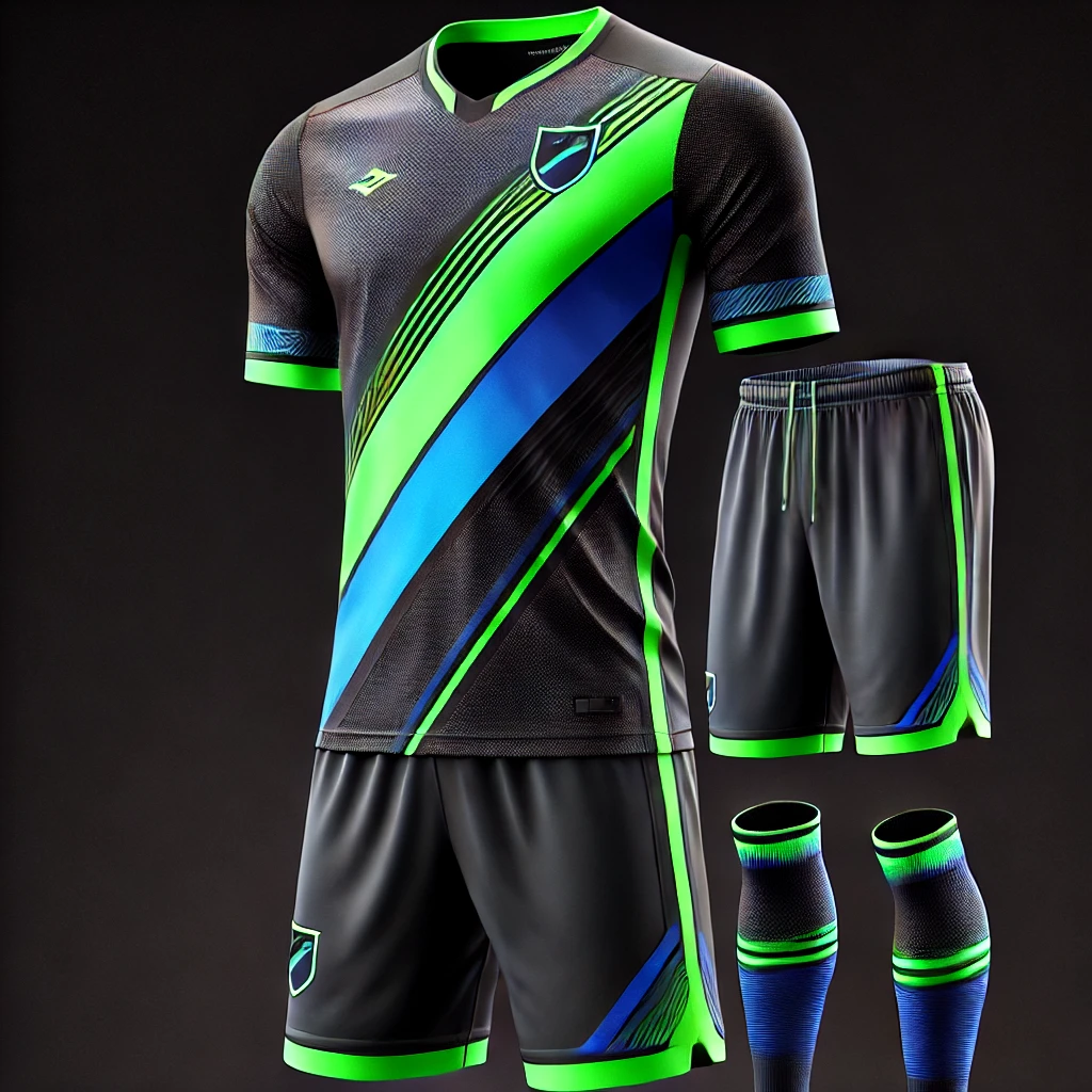 Custom Soccer Kit, Black, Volt and Blue