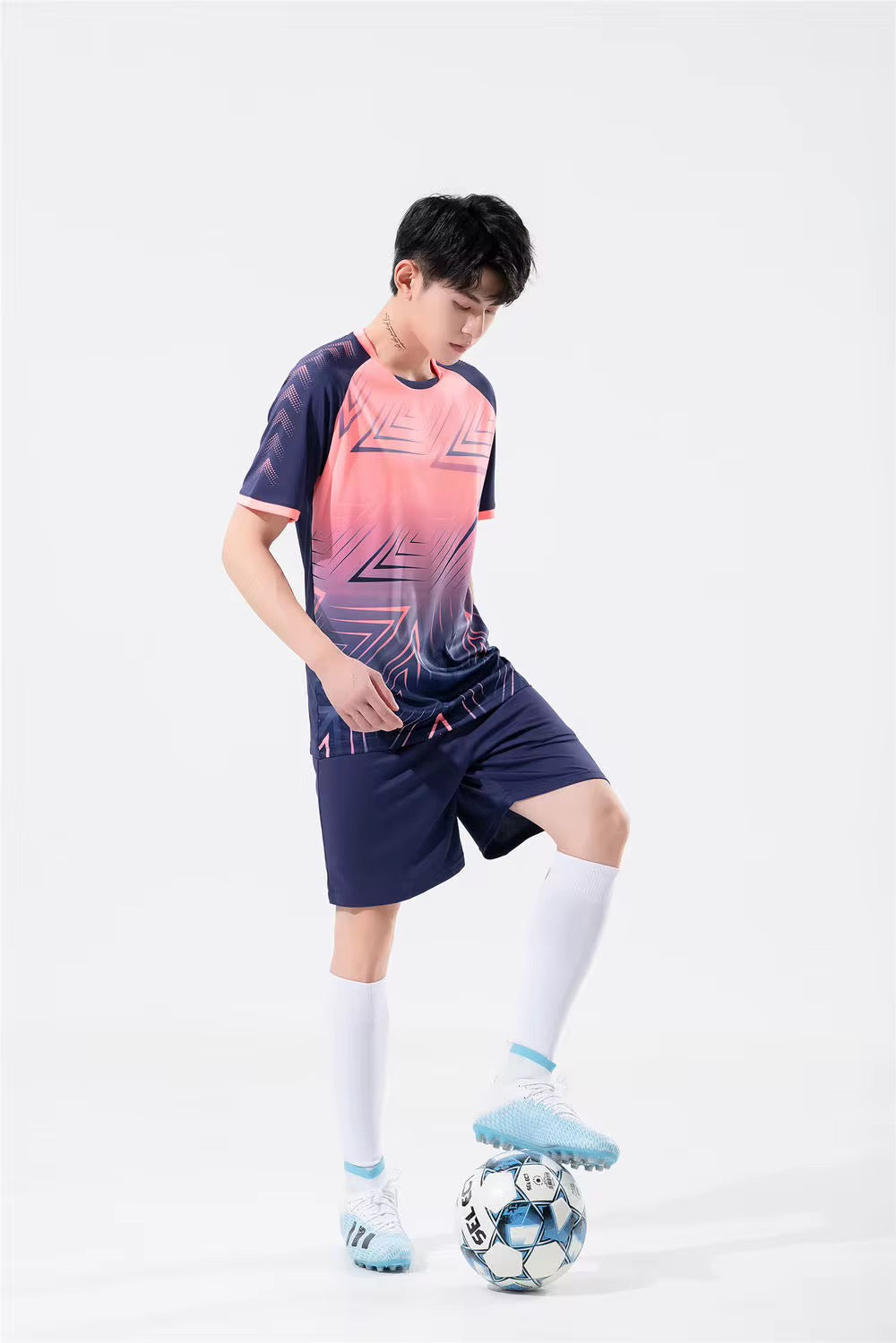 Custom Soccer Uniform — Coral & Navy Modern