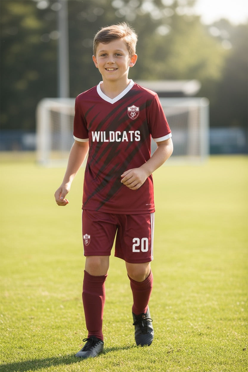 Custom WB Wildcats Soccer Kit — Maroon Slash Design