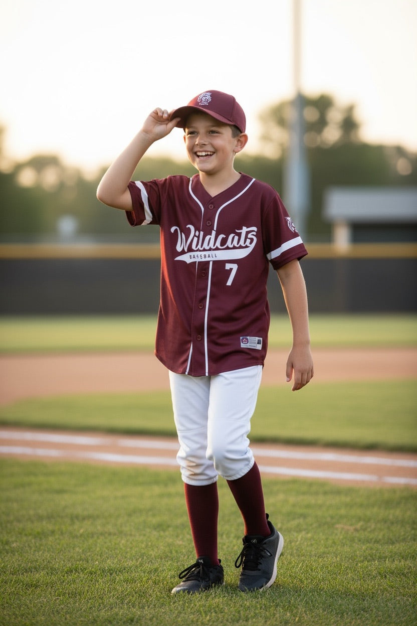 Custom WB Wildcats Baseball Uniform — Maroon Set