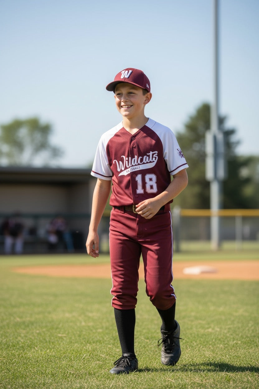 Custom WB Wildcats Baseball Jersey — Maroon Raglan