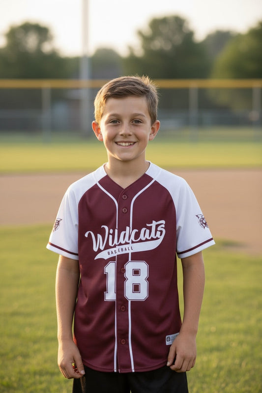 Custom WB Wildcats Baseball Jersey — White Button Front