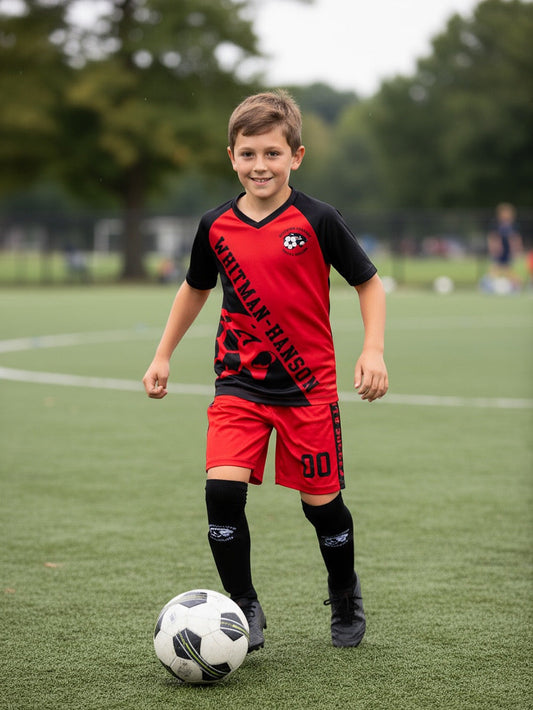 Custom Whitman-Hanson Soccer Kit — Red & Black Diagonal