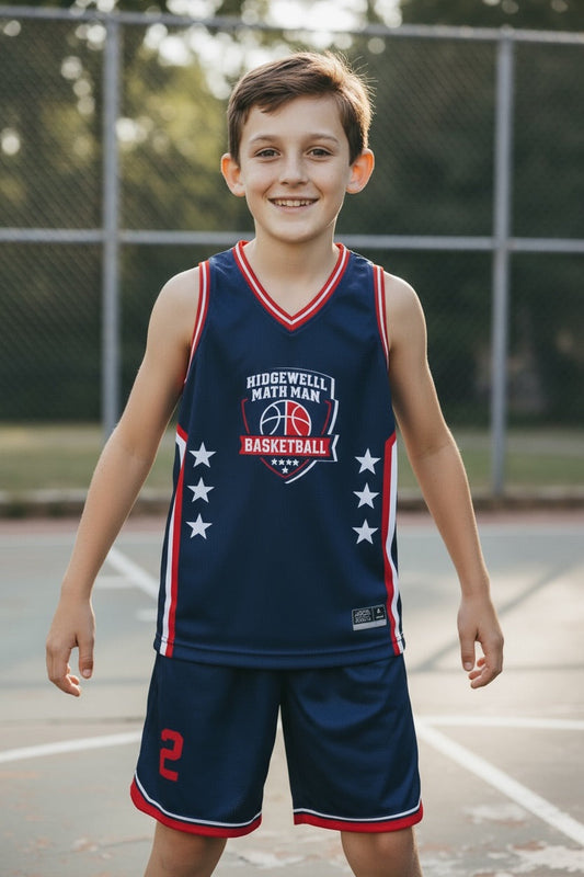Custom Youth Basketball Uniform — Navy with Stars