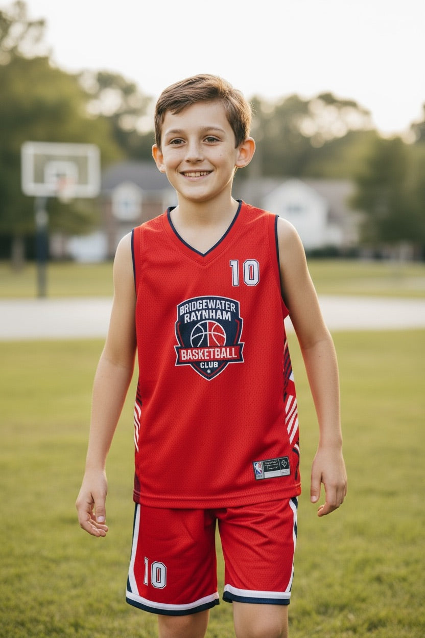 Custom Bridgewater-Raynham Basketball Uniform — Red