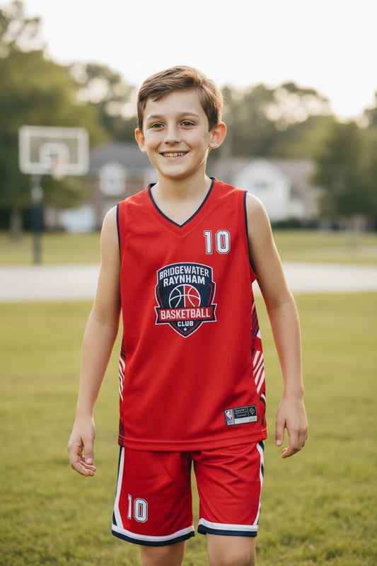 Custom Bridgewater-Raynham Basketball Uniform — Red