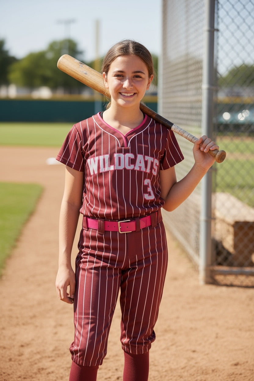 Custom WB Wildcats Softball Uniform — Maroon Pinstripe