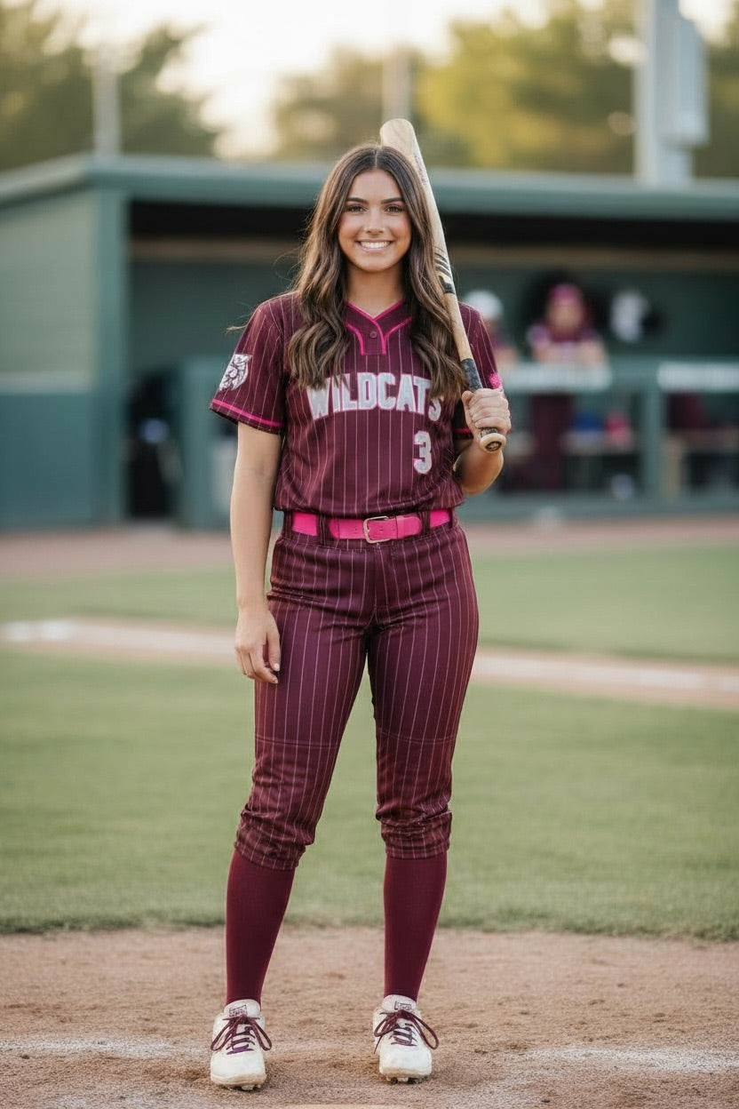 Custom WB Wildcats Softball Uniform — Maroon Pinstripe Set