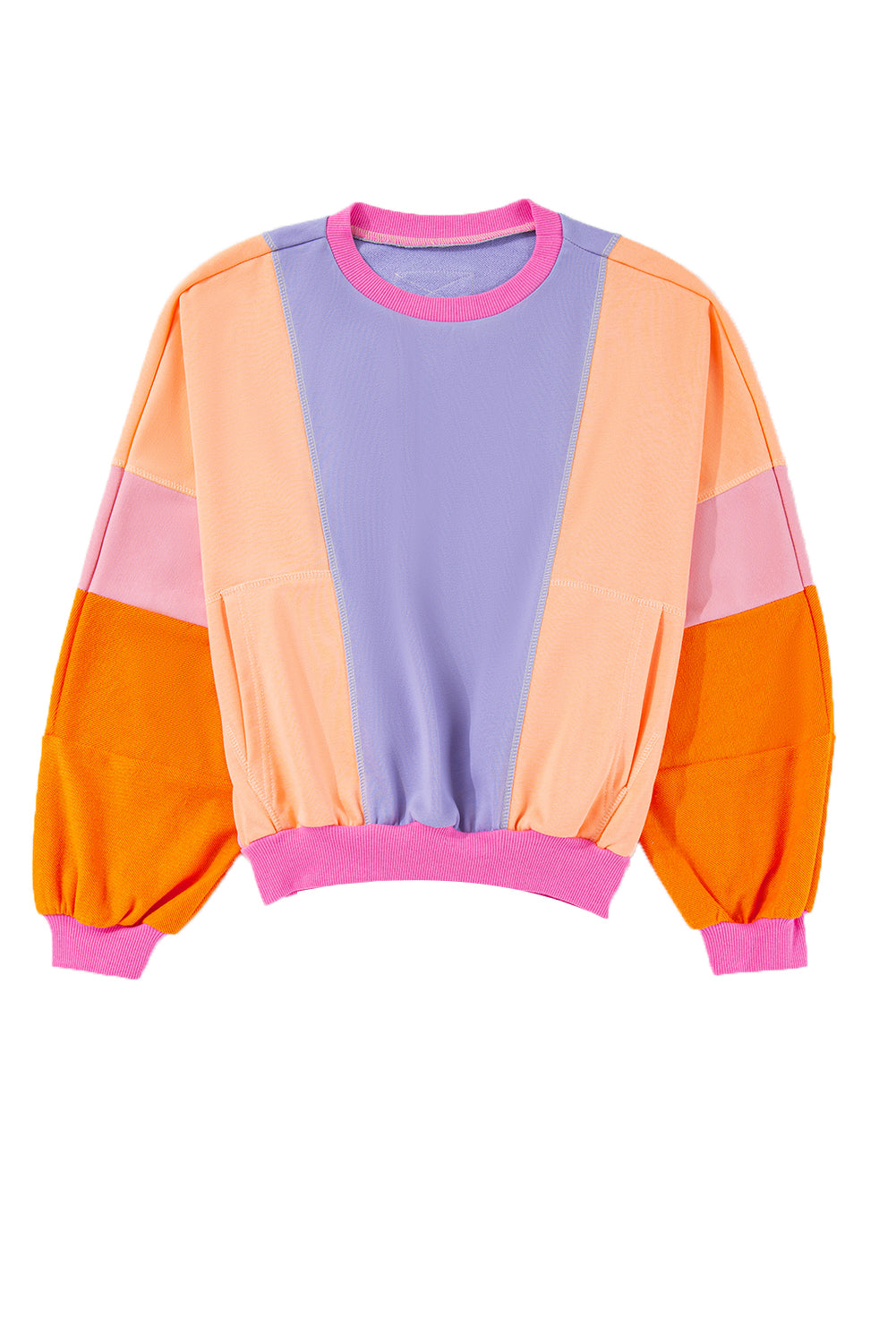 Grapefruit Orange Colorblock Patchwork Drop Shoulder Top