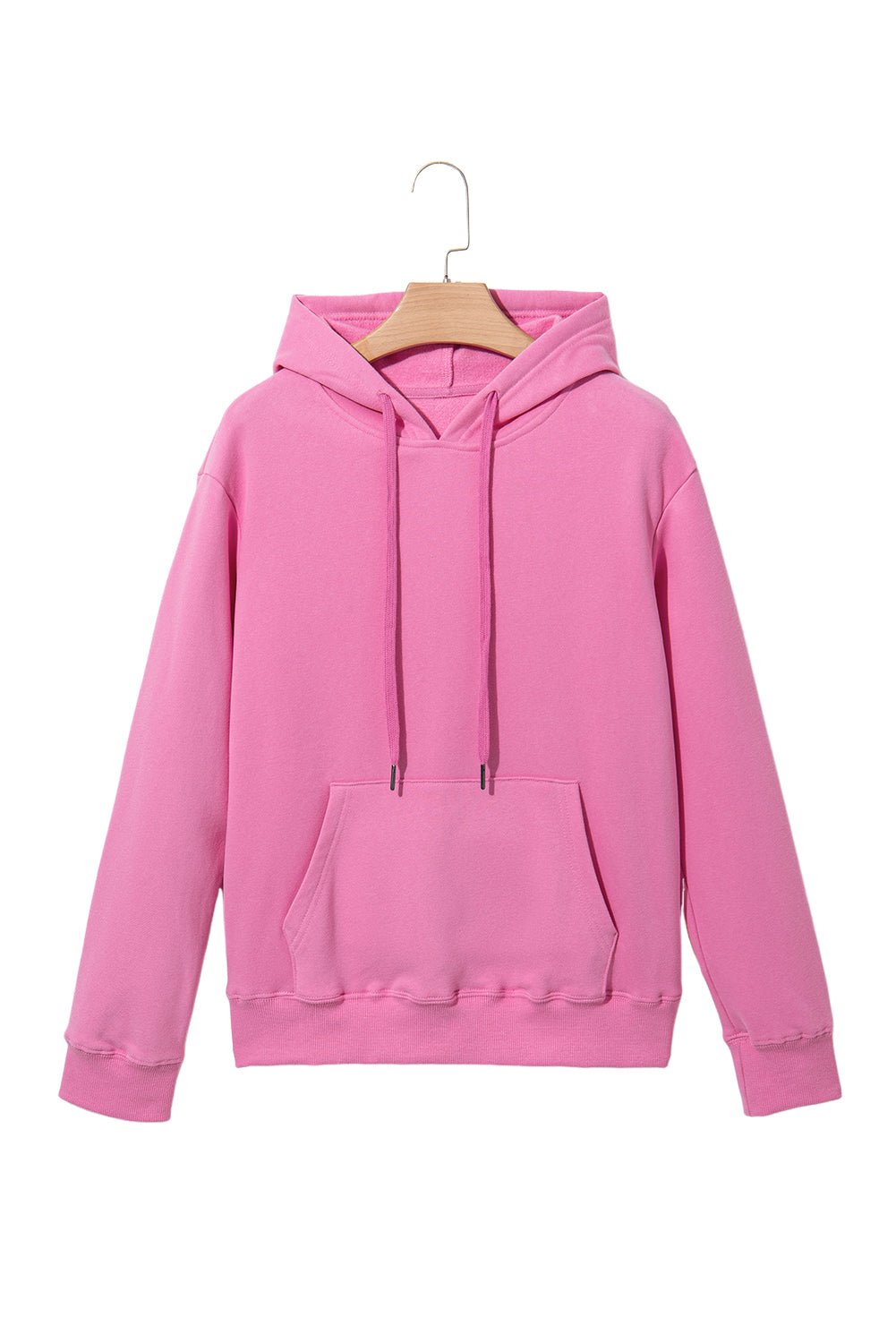 Bonbon Plain Fleece Lined Drawstring Hoodie with Pocket