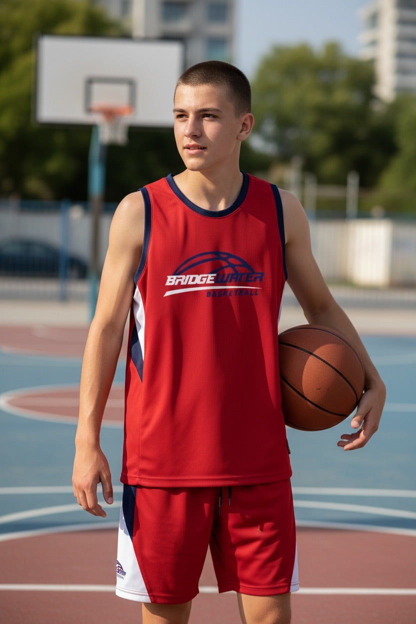 Custom Bridgewater Basketball Uniform — Red, White & Navy with Star
