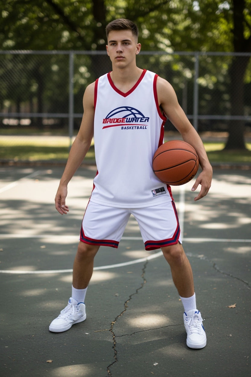 Custom Bridgewater Basketball Uniform — White Adult