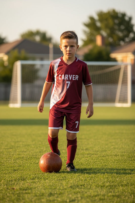 Custom Carver Soccer Kit — Maroon #7 Field Look