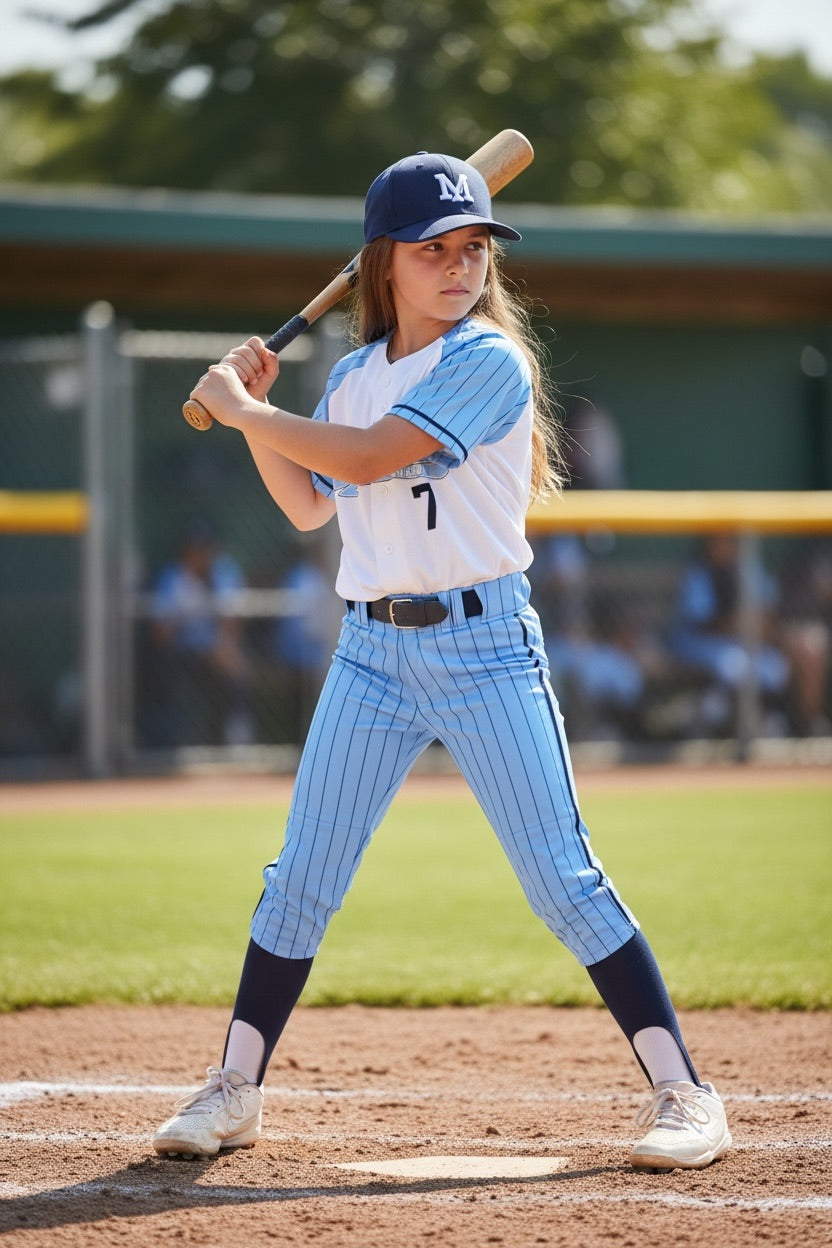 Custom Softball Uniform — Light Blue Pinstripe