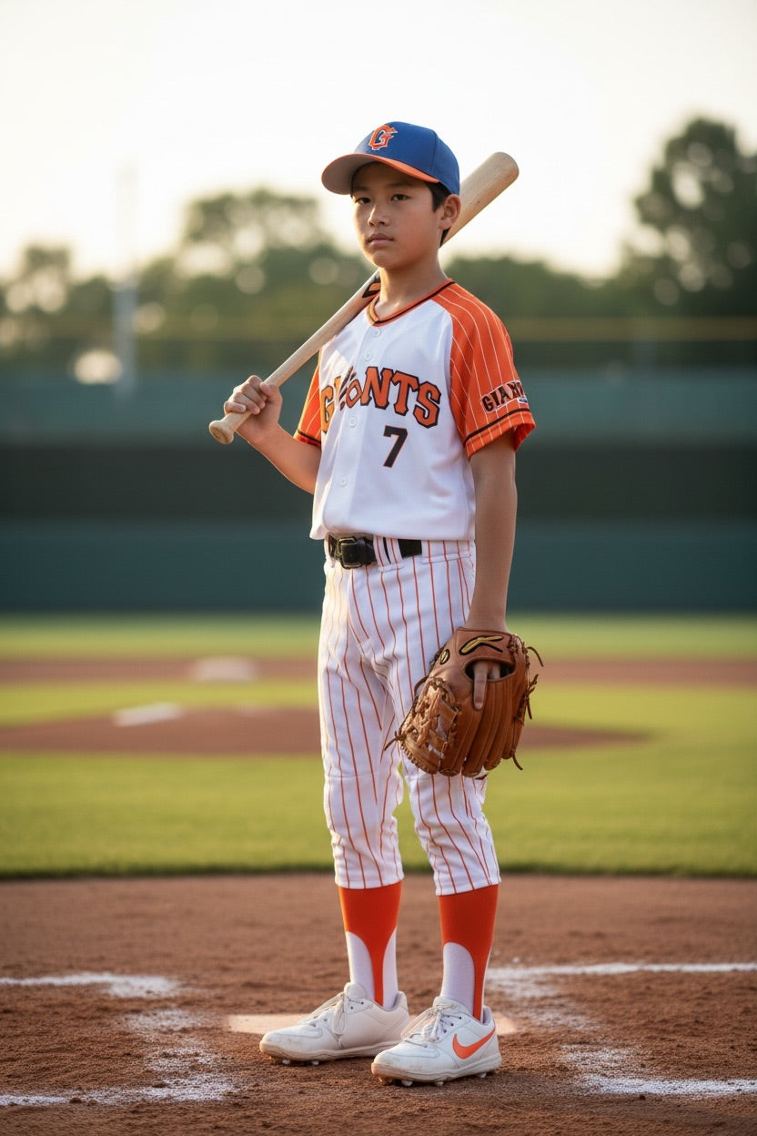 Custom Giants Baseball Uniform — Orange & White Pinstripe