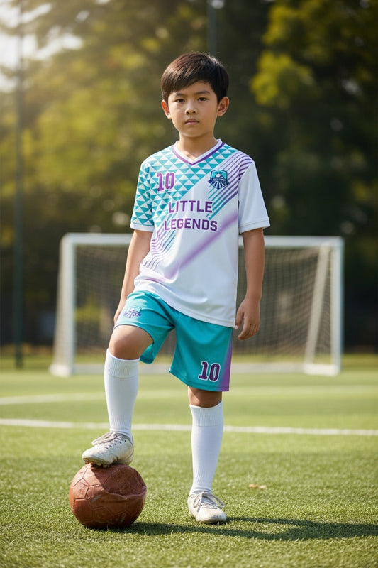 Custom Little Legends Soccer Kit — White & Teal Youth