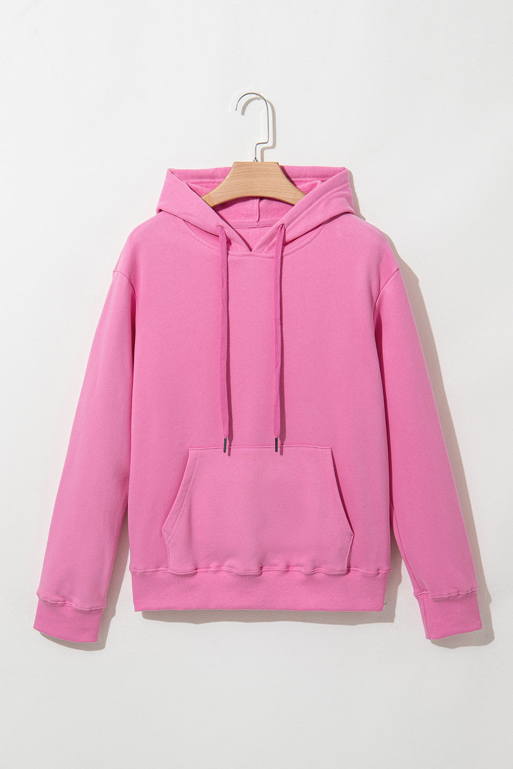 Bonbon Plain Fleece Lined Drawstring Hoodie with Pocket