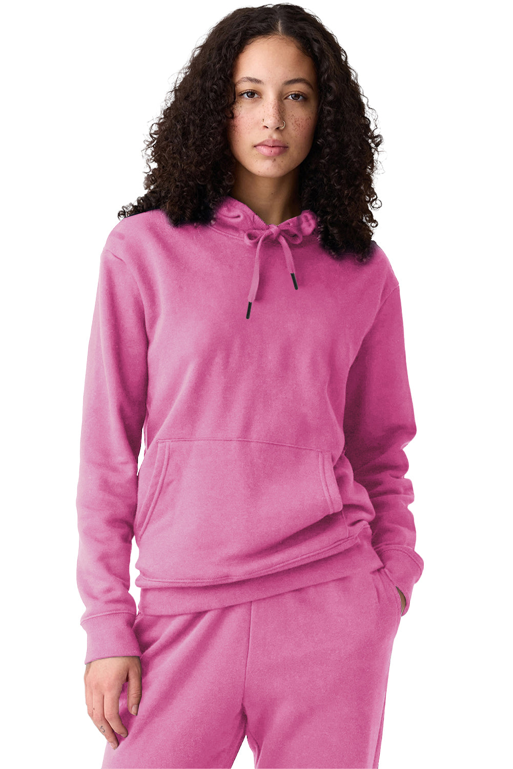 Bonbon Plain Fleece Lined Drawstring Hoodie with Pocket