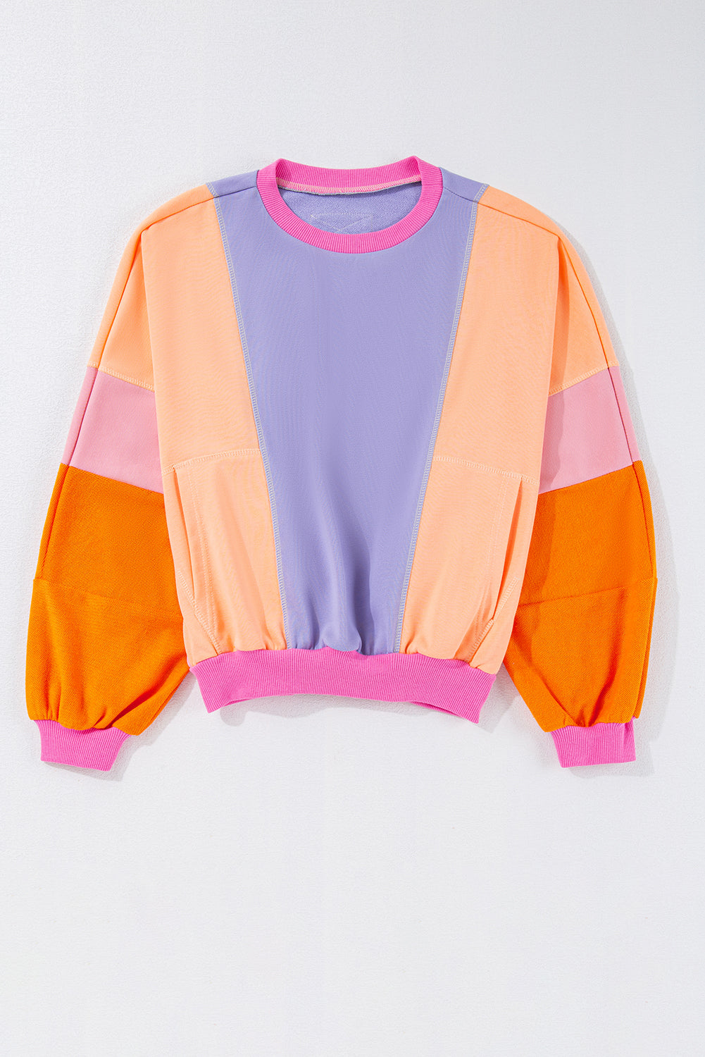 Grapefruit Orange Colorblock Patchwork Drop Shoulder Top