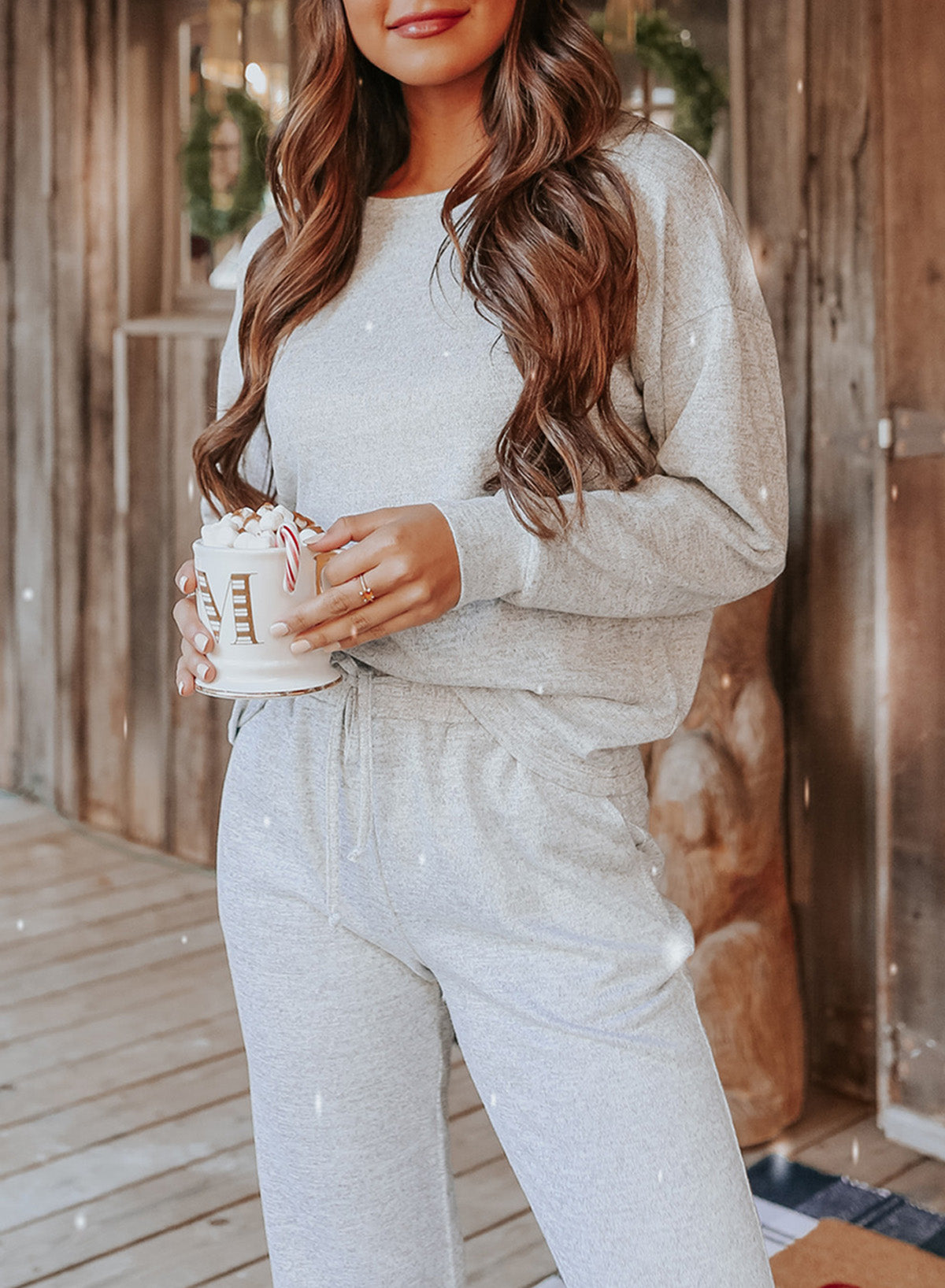 Red Casual Long Sleeve Pullover & Joggers Pajamas Set